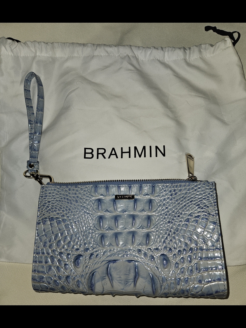 Brahmin Light Blue Croc-Embossed Wristlet